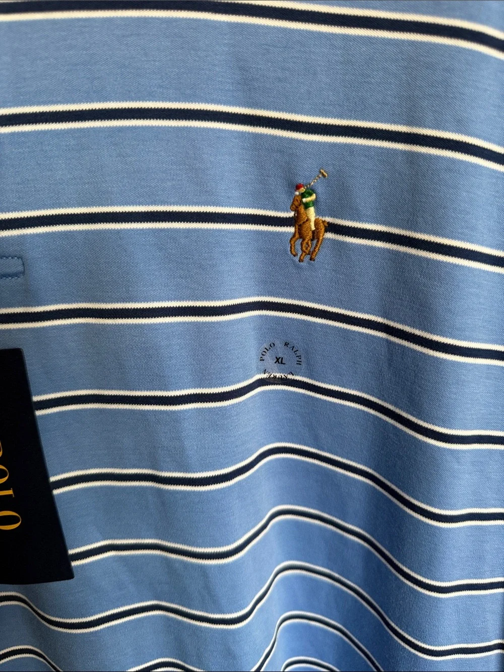 Polo by Ralph Lauren Light Blue Striped Polo with White & Navy Lines NWT